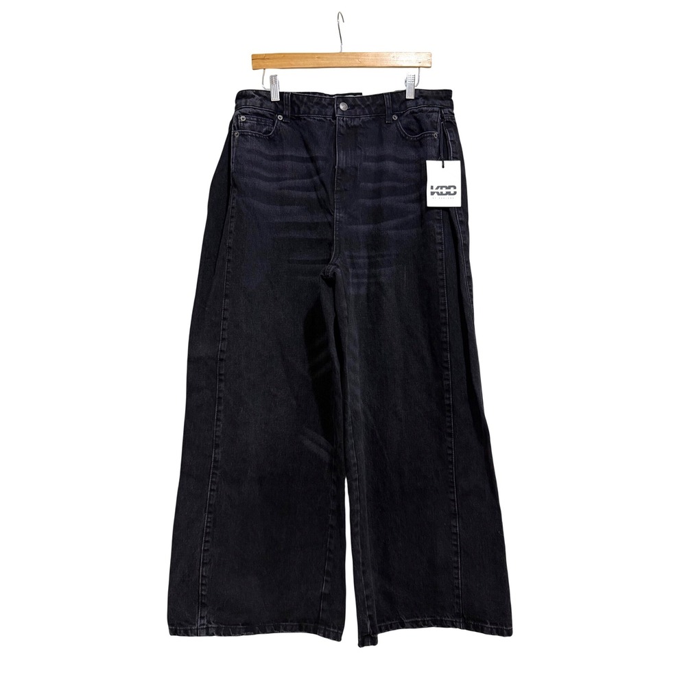 KBB by Kahlana Barfield Brown Wide Leg Jeans Black Wash High Rise Size 10 NEW